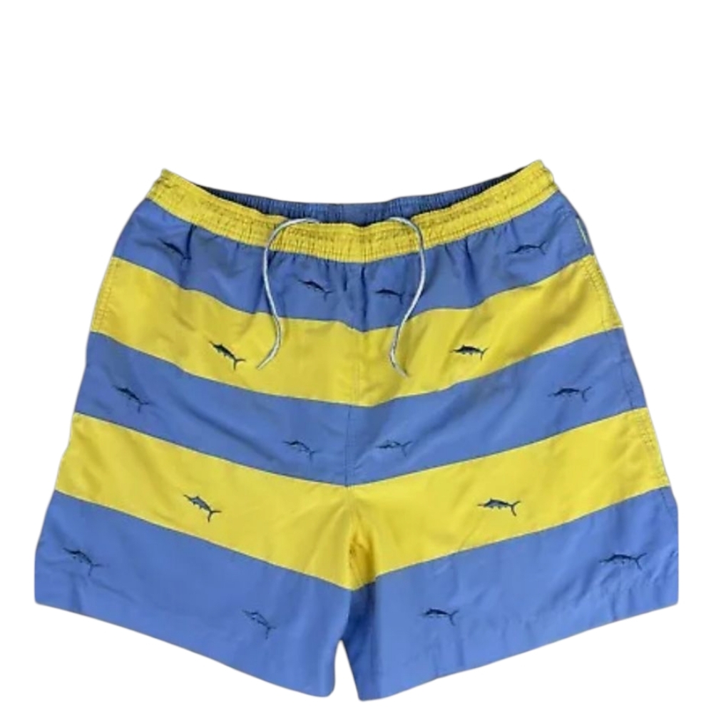 Daniel Cremieux Swim Trunks Men M Yellow Blue Sharks Drawstring Mesh Brief